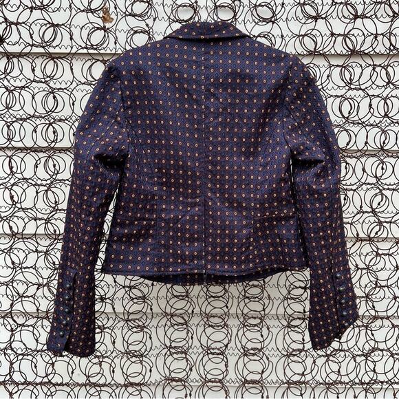 Free People Shrunken Jacquard Jacket Blazer Navy Maroon Geometric SMALL - Picture 5 of 11